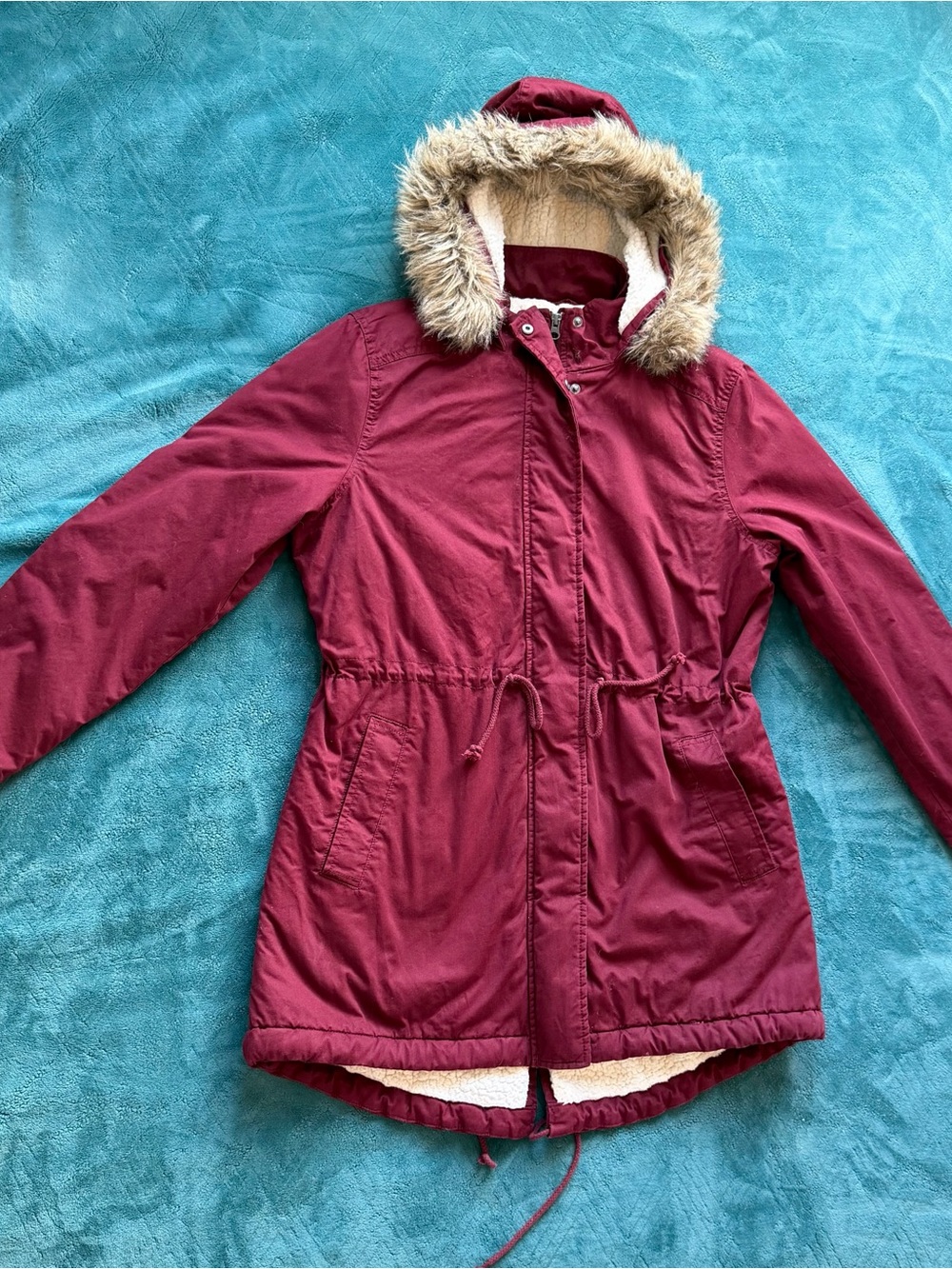 GAP Women's Burgundy Utility Parka with Faux Fur Hood